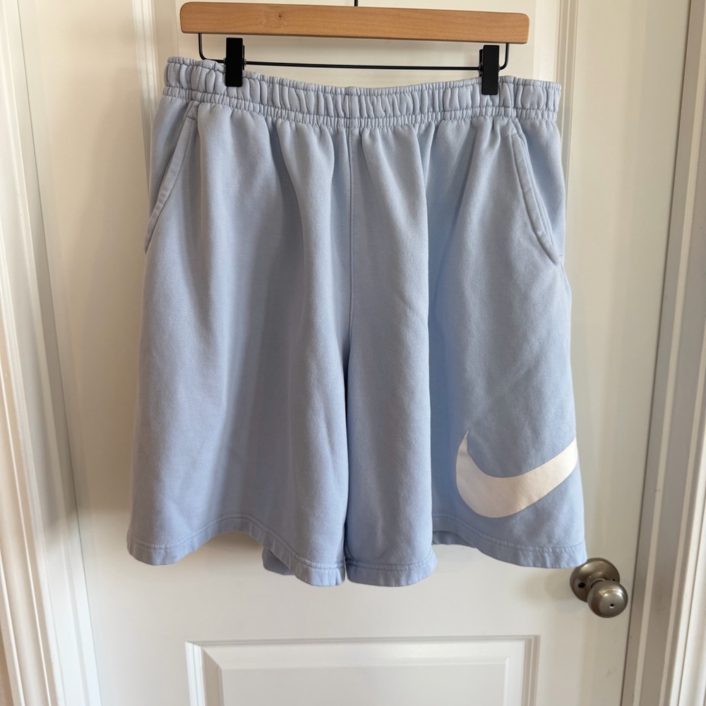 Nike Fleece Shorts sz XXL Powder Blue Swoosh Logo Elastic Waist Athletic Gym